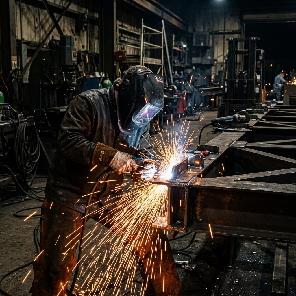 Soldador profesional fabricando estructura metálica en Cajamarca